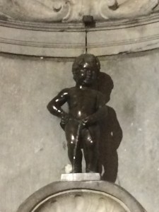 Manneken Pis.  Creatively named(?), but unfortunately not creatively dressed today.