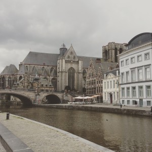 Ghent: Canal and ubiquitous church