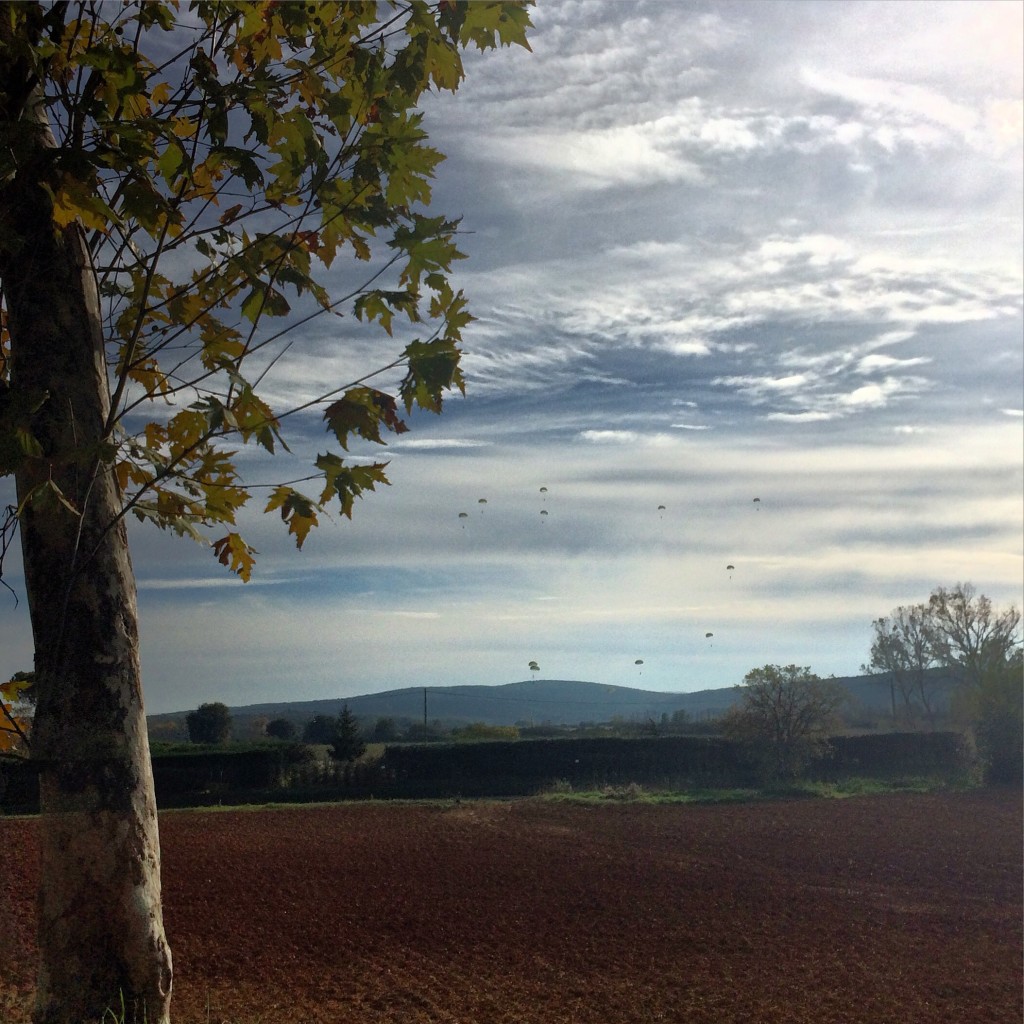 We stopped to watch the Army/Airforce(?) do aircraft carrier drills dropping cargo over the countryside.