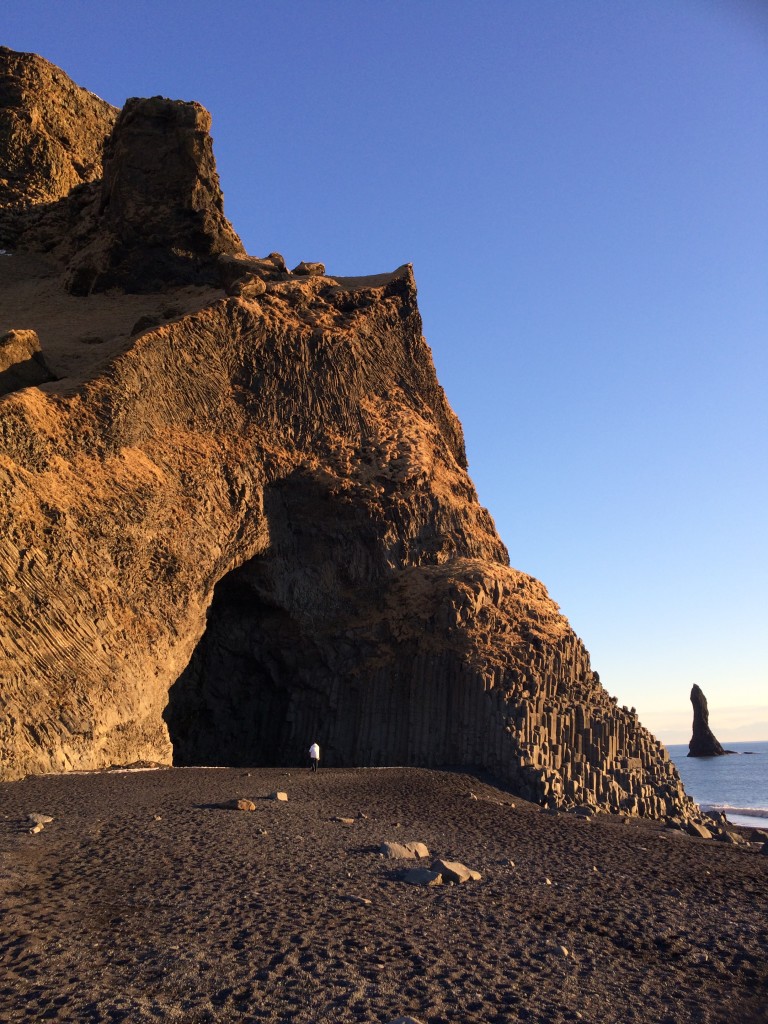 At the black sand beach. If anyone's seen Sense8, this is where Riley climbs into the sea caves...